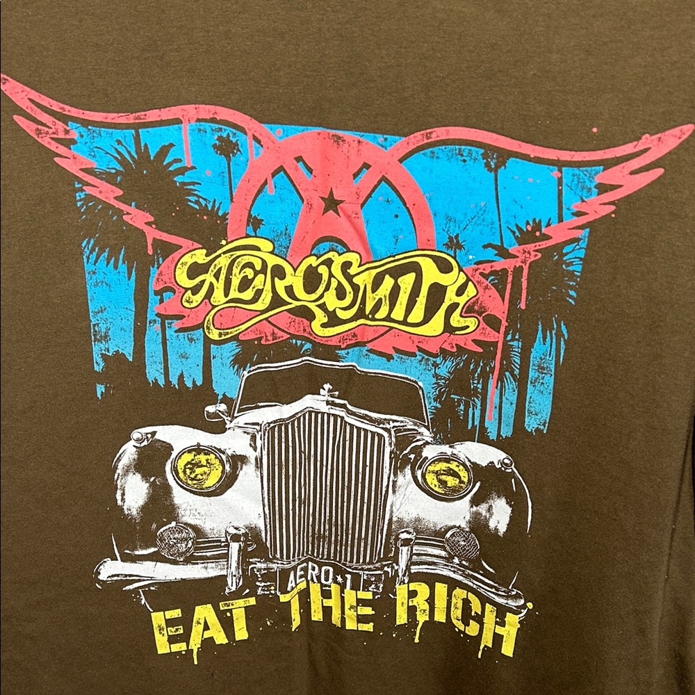 Aerosmith Olive Green Graphic Eat The Rich Tee